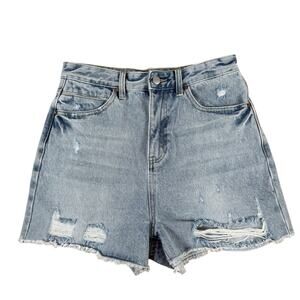 Chelsea & Violet Women Jean Shorts 29 Light Wash Distressed High Rise Western